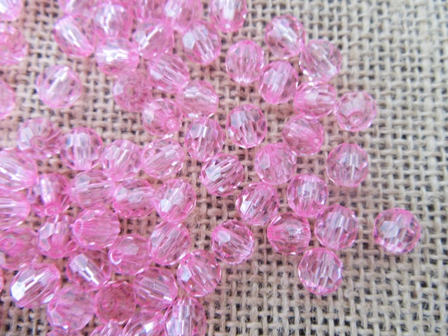 491Grams (2100Pcs) Pink Plastic Round Facted Beads 8mm - Click Image to Close