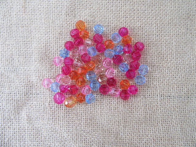 500Grams (890Pcs) Plastic Round Facted Beads 10mm Mixed - Click Image to Close