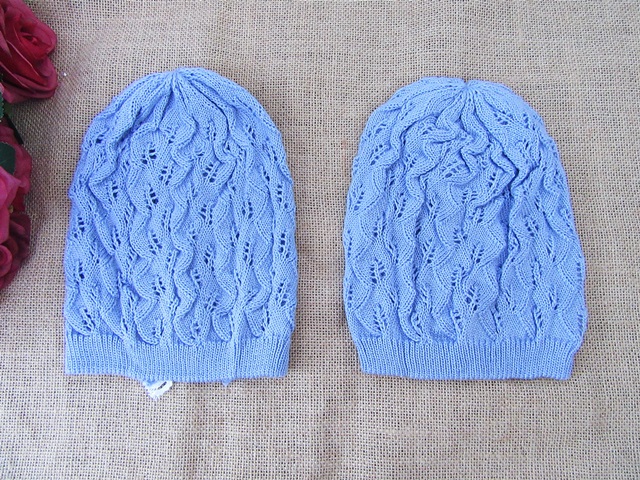 5Pcs Light Blue Crochet Caddice Beanie Cap Hat - Click Image to Close