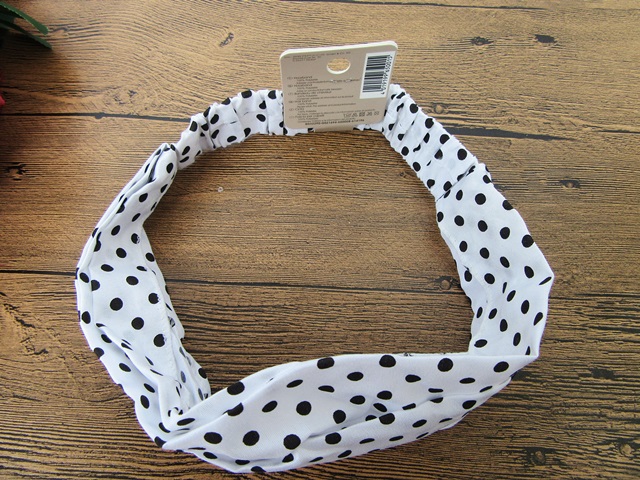6Pcs Black Dotted White Elastic Wide Head Band - Click Image to Close
