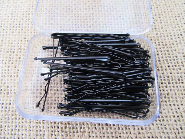 10Pkts X 60Pcs Invisible Black Hair Clips Flat Top Bobby Pins - Click Image to Close