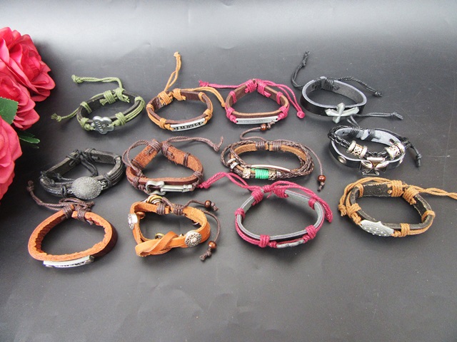 12Pcs Fashion Leather Drawstring Tribe Bracelets Assorted - Click Image to Close