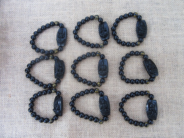 10Pcs Elastic Black Gemstone Rock Stone Bracelet 12mm Bead 10Pcs Elastic Black Gemstone Rock Stone Bracelet 12mm Bead
