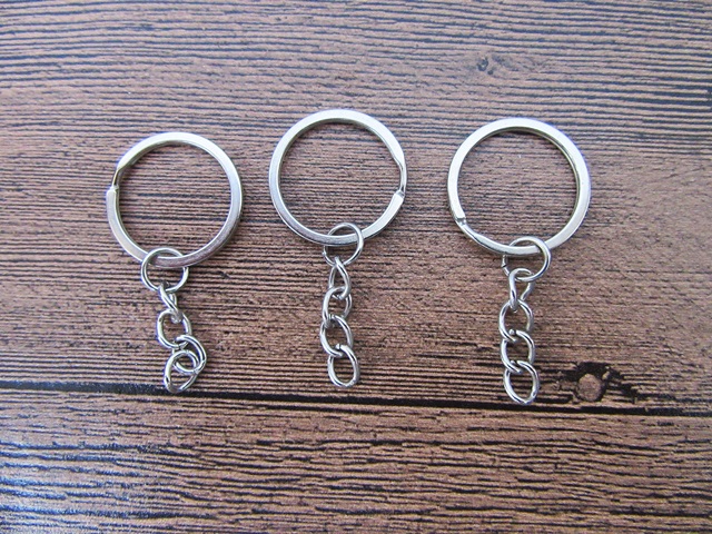 100pcs Metal Key Rings with Chain Finding 25mm Dia. - Click Image to Close