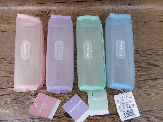 8Pcs Transparent Candy Color Mesh Pencil Case Zipper Bag - Click Image to Close
