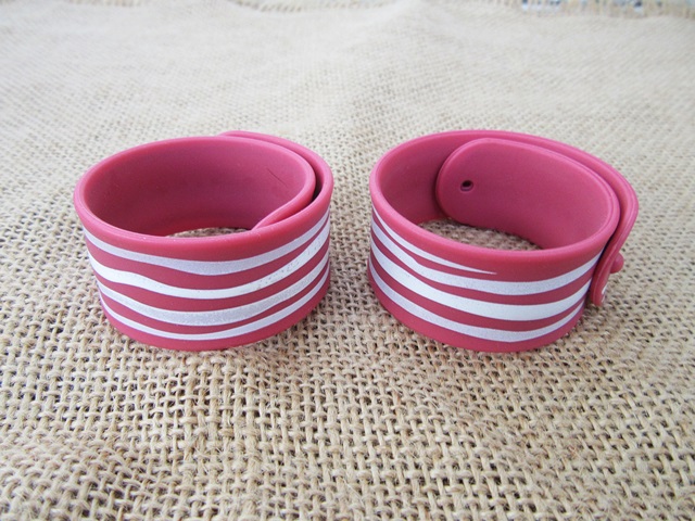 24Pcs Dark Pink Silicone Magic Ruler Slap Band Bracelets - Click Image to Close