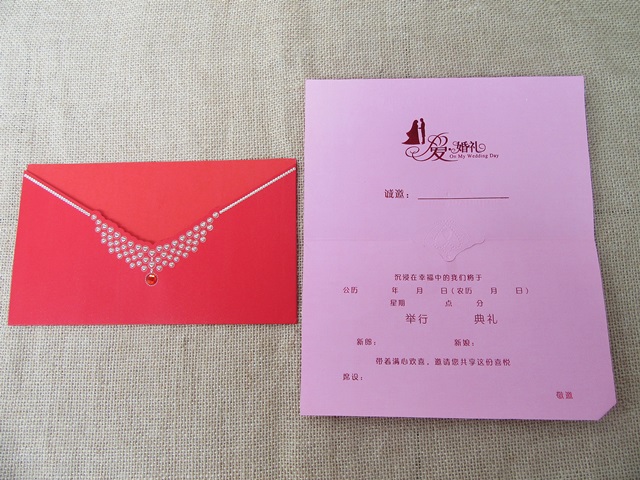 10Sets Red Wedding Invitation Envelope with Card - Bridal Neckla - Click Image to Close