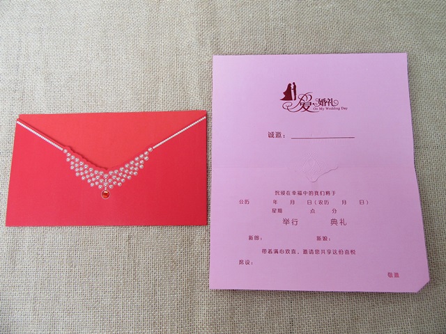 10Sets Red Wedding Invitation Envelope w/ Card - Bridal Necklace 10Sets Red Wedding Invitation Envelope w/ Card - Bridal Necklace