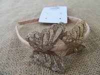 6X Golden Glittery Hair Band Hair Hoop with Butterfly