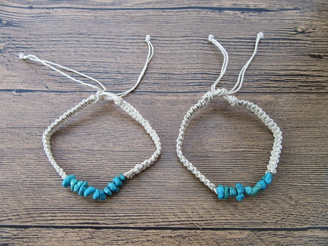 12X Handmade Knitted Hemp Bracelet with Blue Gemstone Chips 12X Handmade Knitted Hemp Bracelet with Blue Gemstone Chips
