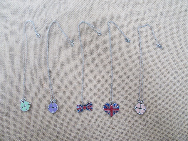 12X Metal Chain Necklace with Assorted Enamel Pendants