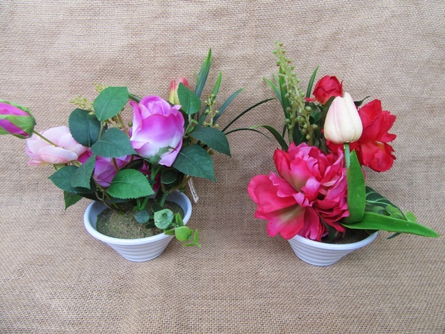 4Set Desktop White Flower Pot Artificial Flower Decor Random