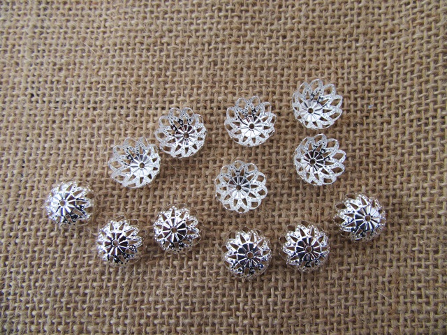 15Pkts X 10Pcs Silver Plated Filigree Flower Bead Caps 8x14mm Re - Click Image to Close