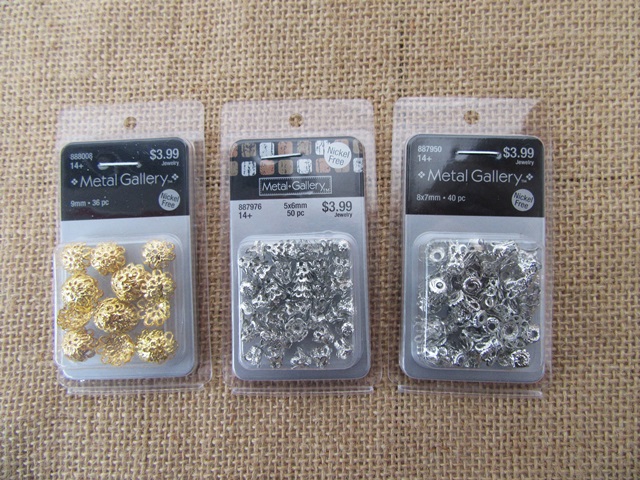 12Pkts Golden Silver Filigree Flower Bead Caps Retail Package - Click Image to Close