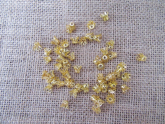 900Pcs Golden Plated Filigree Flower Bead Caps 8x6mm - Click Image to Close