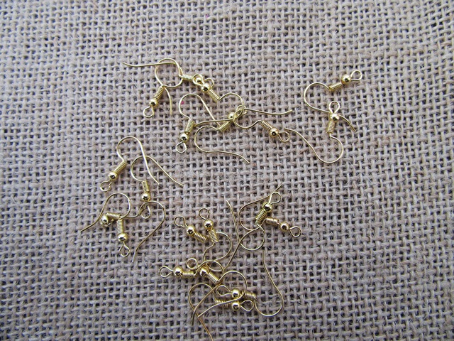 50Pkts X 20Pcs Golden Plated Ear Wire Hooks W/Bead Coil 20x20mm - Click Image to Close