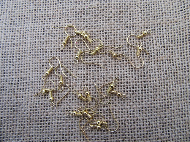 50Pkts X 20Pcs Golden Plated Ear Wire Hooks W/Bead Coil 20x20mm