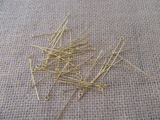 50Pkts X 50Pcs Golden Plated Eye Pins Jewelry Finding 43mm - Click Image to Close