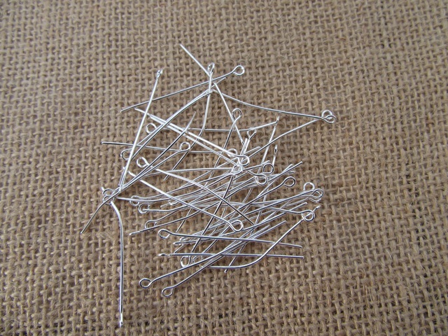 50Pkts X 50Pcs Silver Plated Eye Pins Jewelry Finding 40mm
