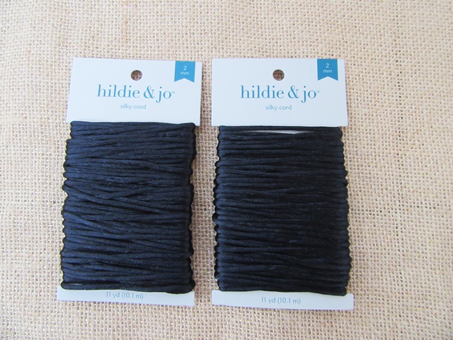 6Rolls x 11Yds Black Beading Silky Cord Jewlery Rope 2mm - Click Image to Close