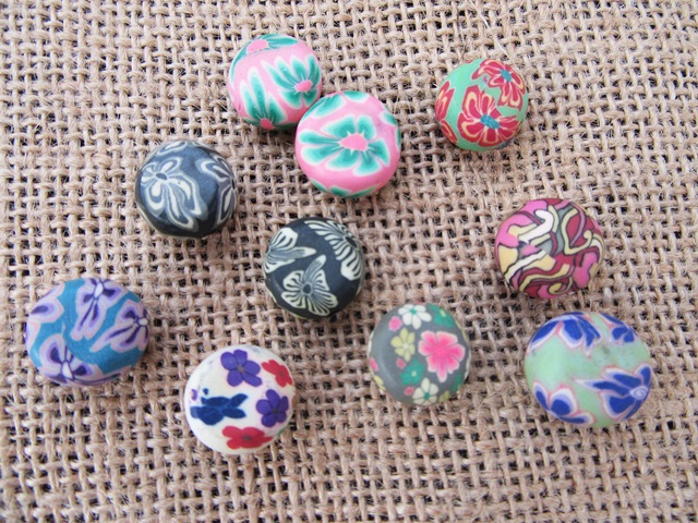5x10Pcs New Polymer Clay Round Beads Jewelry Finding Mixed - Click Image to Close