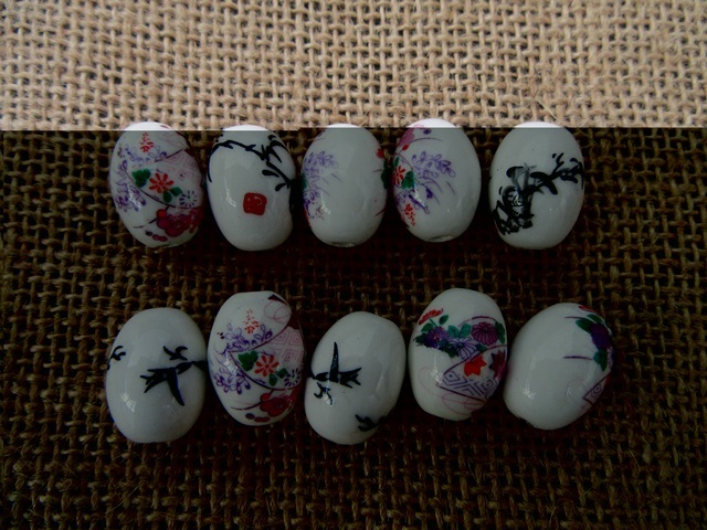 10Pcs Oval Lampwork Porcelain Beads Flower Pattern 18x14mm 10Pcs Oval Lampwork Porcelain Beads Flower Pattern 18x14mm