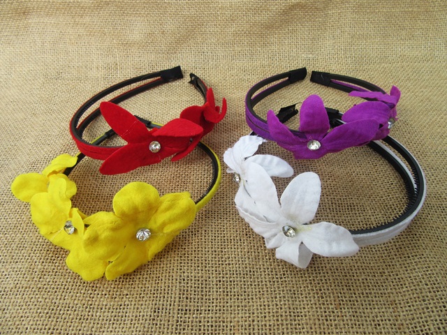 12Pcs Hair Band Headband with Flower Mixed Color 12mm wide - Click Image to Close