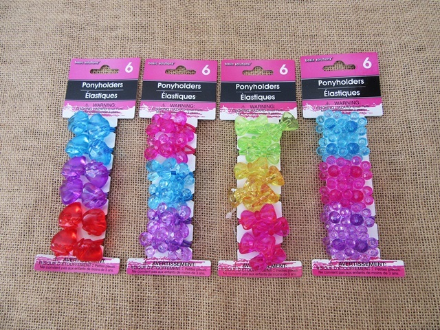 12Sheets X 6Pcs Elastic Hair Bands Hair Ties Assorted