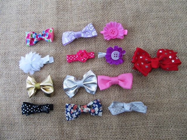 36Pcs Duckclip Hair Clips with Bowknot/Flower Assorted - Click Image to Close