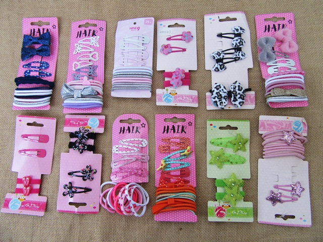 12Sheets BB Snap Hair Clips Hair Ties for Girls Assorted - Click Image to Close