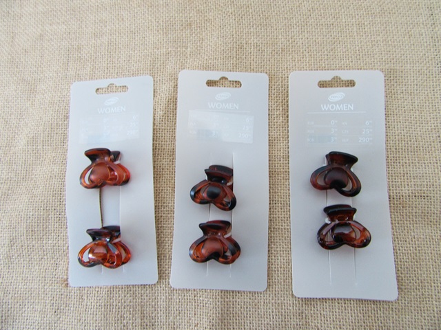 10Sheets X 2Pcs Fashion Brown Coffee Heart Claw Hair Clips - Click Image to Close