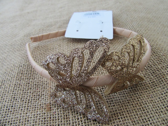 6X Golden Glittery Hair Band Hair Hoop with Butterfly
