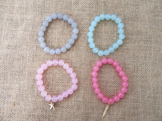 6Pkts x 2Pcs Round Glass 10mm Beaded Bracelets 7cm Dia. Mixed