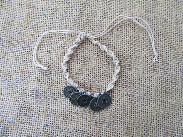 12Pcs Hemp Knitted Bracelet with Chinese Fengshui Coins 28.5cm L 12Pcs Hemp Knitted Bracelet with Chinese Fengshui Coins 28.5cm L