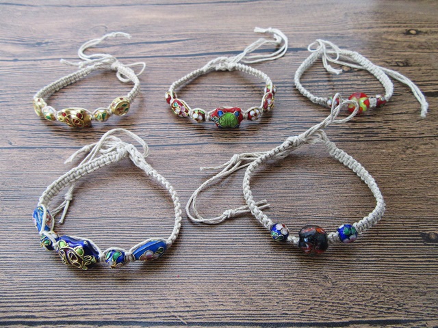 12Pcs Hemp Knitted Bracelet with Cloisonne Beads 27.5cm Long - Click Image to Close