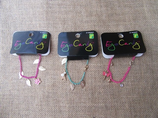 4x12Pcs Metal Chain Bracelet with Leaf Horse Etc. Charm Assorted