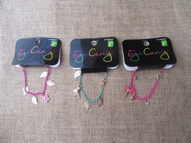 4x12Pcs Metal Chain Bracelet with Leaf Horse Etc. Charm Assorted - Click Image to Close