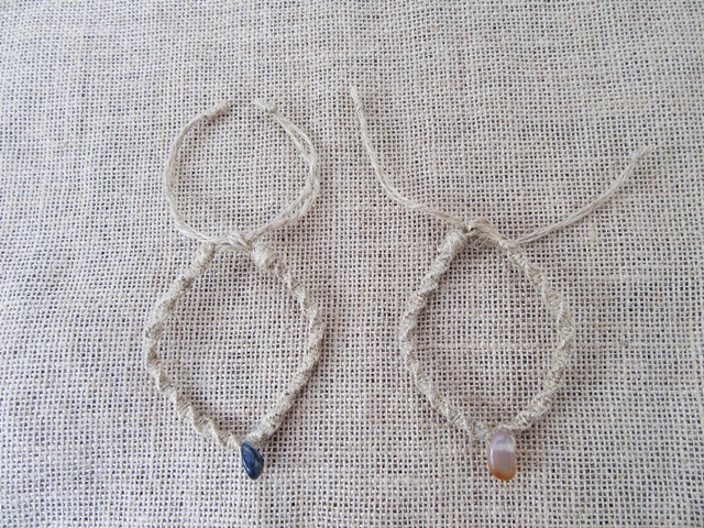 12X Handmade Knitted Hemp Bracelet with Gemstone Charm - Click Image to Close