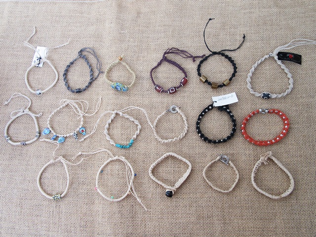 25Pcs Hemp Knitted Bracelets with Beads Charms Assorted - Click Image to Close