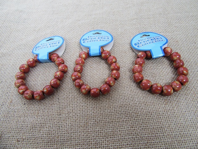 10X Handmade Wooden Round Beads Bracelet 7cm Dia. 10X Handmade Wooden Round Beads Bracelet 7cm Dia.