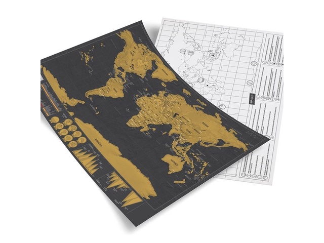 4X The World Map Golden Foil Engraving Art Home Decor