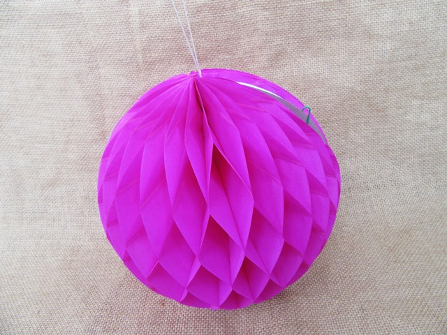 10X Fushia Tissue Paper Pom Poms Honeycomb Balls Lanterns - Click Image to Close