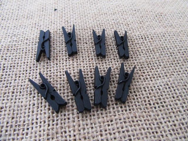 6Pkts X 20Pcs Black Wooden Pegs Office Craft Card Photo DIY Peg/ - Click Image to Close