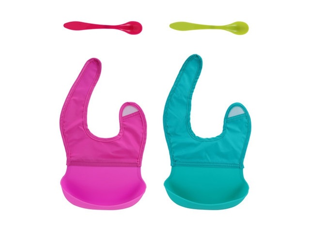 6Sets Foldway Bib & Spoon Feeding Mixed Color