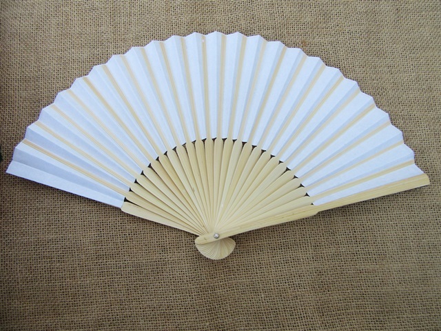 12Pcs Bamboo Frame Paper Hand Fan 21cm - Click Image to Close