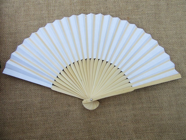 12Pcs Bamboo Frame Paper Hand Fan 21cm