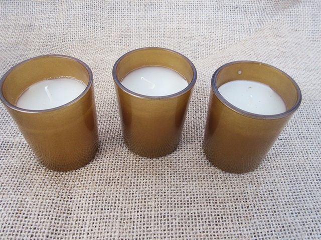 4Pkts x 3Pcs Scented White Candle IN Brown Glass Cup 6.3x5cm - Click Image to Close
