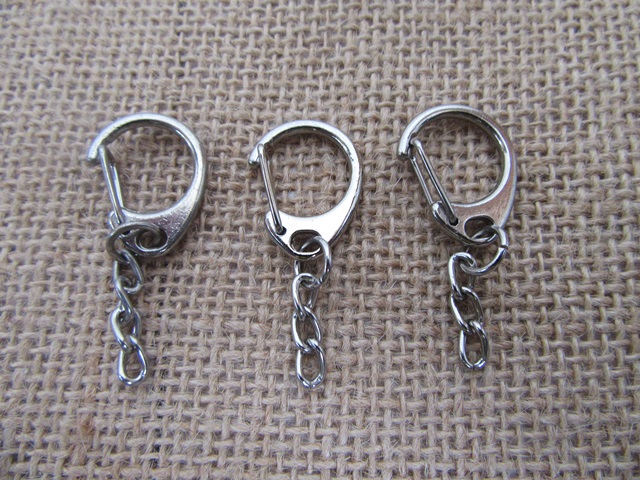 100X Silver Swivel D Clasp with Tail Chain for Keyring - Click Image to Close