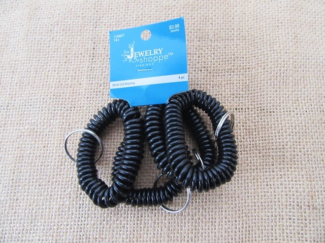 12X Black Wrist Coil Key Ring Stretchable Spring Keyring 12X Black Wrist Coil Key Ring Stretchable Spring Keyring