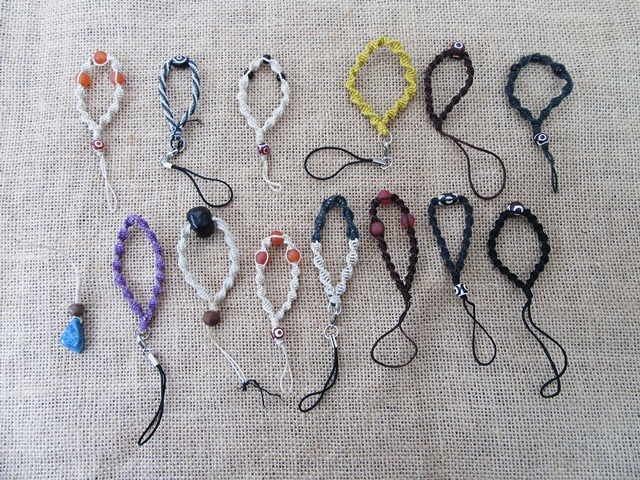 30Pcs Handmade Knitted Mobile Phone Tags Straps with Beads Assor